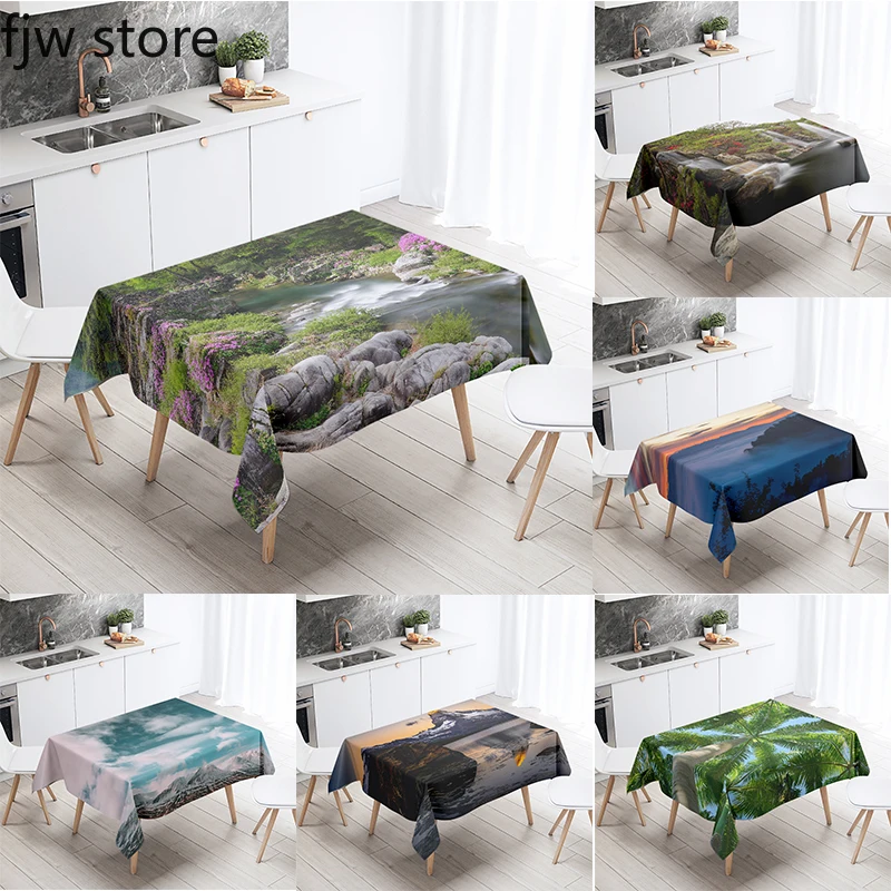 

Natural Landscape Printing Rectangular Tablecloth Stain Resistant Waterproof Kitchen Restaurant Table Cloth Home Decoration