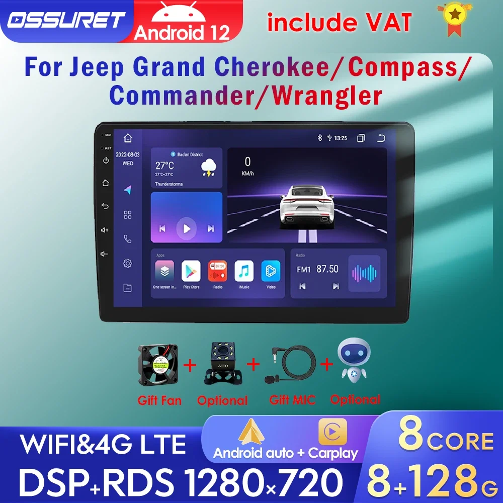 Autoradio Android Per Jeep Grand Cherokee Patriot Compass Commander Wrangler Dodge Ram Chrysler 300C Carplay Octa Core 2Din 7862