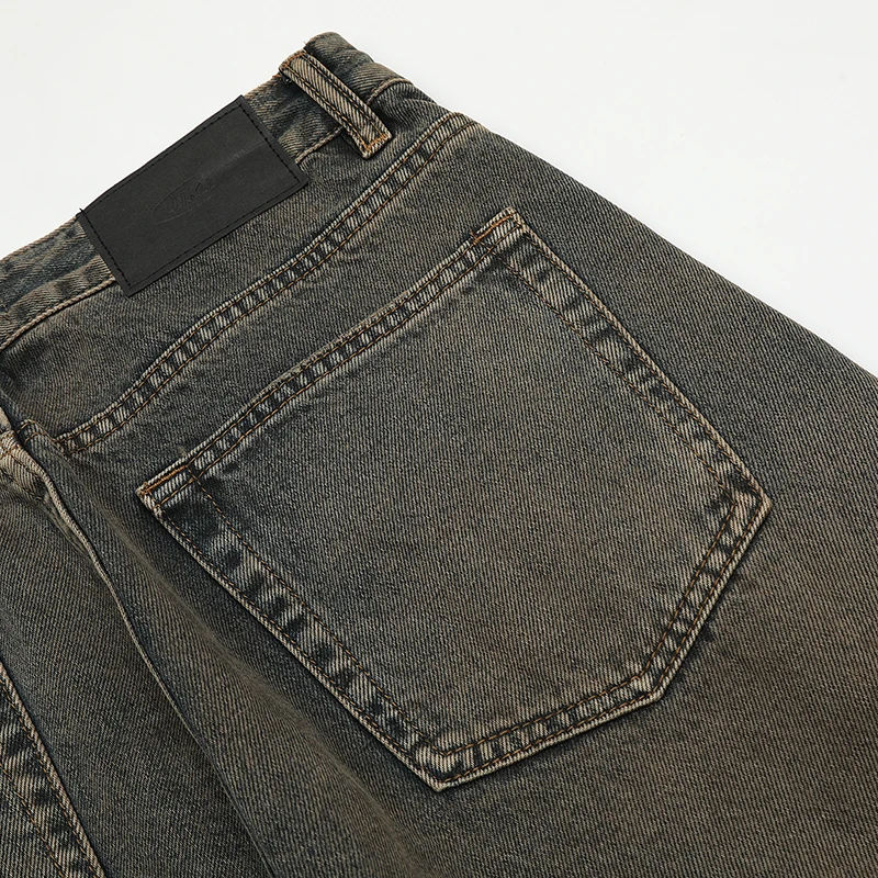 UPRAKF Straight-leg Jeans Pocket Loose Denim Pants Casual Pantalones Streetwear Basic High Street Distressed