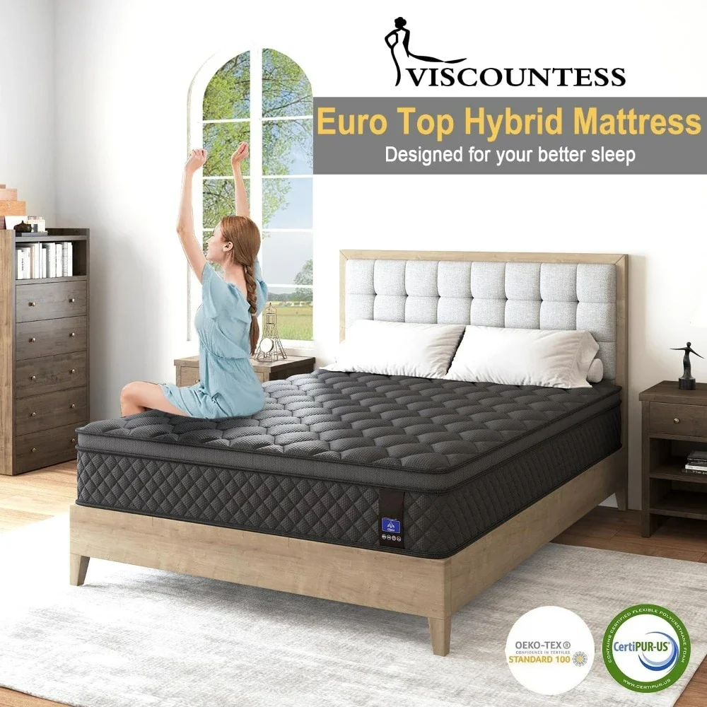 Queen Mattress,14 Inch Hybrid Mattress Black,Euro Top Mattress Medium Firm for Back & Lumbar Support,100 Night Trial, Individual 3
