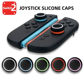 Textured Anti-Slip Silicone Joystick Caps for Switch 2 Black Base + Color Rings Design Thumb Stick Cover for Switch2 Joy-con 1