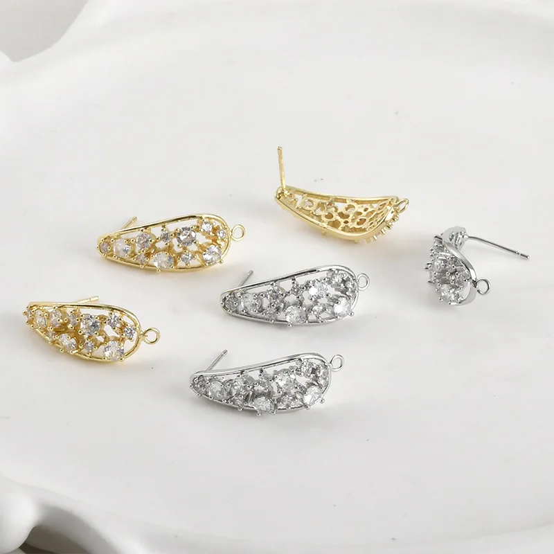 14k 리얼 골드 색상 유지 지르콘 곡선 표면 속이 빈 긴 물방울 모양 드롭 귀걸이 DIY 귀걸이 액세서리