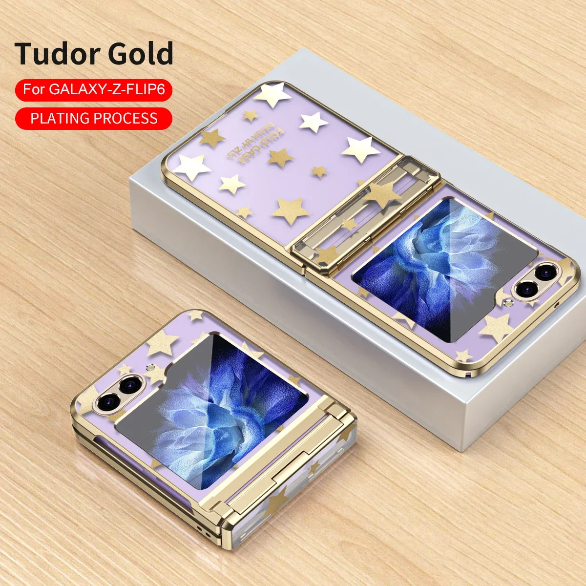 Coque de téléphone de luxe à motif d'étoiles électrolytiques pour Samsung Galaxy Z Flip 6 5 4 3 5G PC antichoc à charnière housse de protection_voghion.com