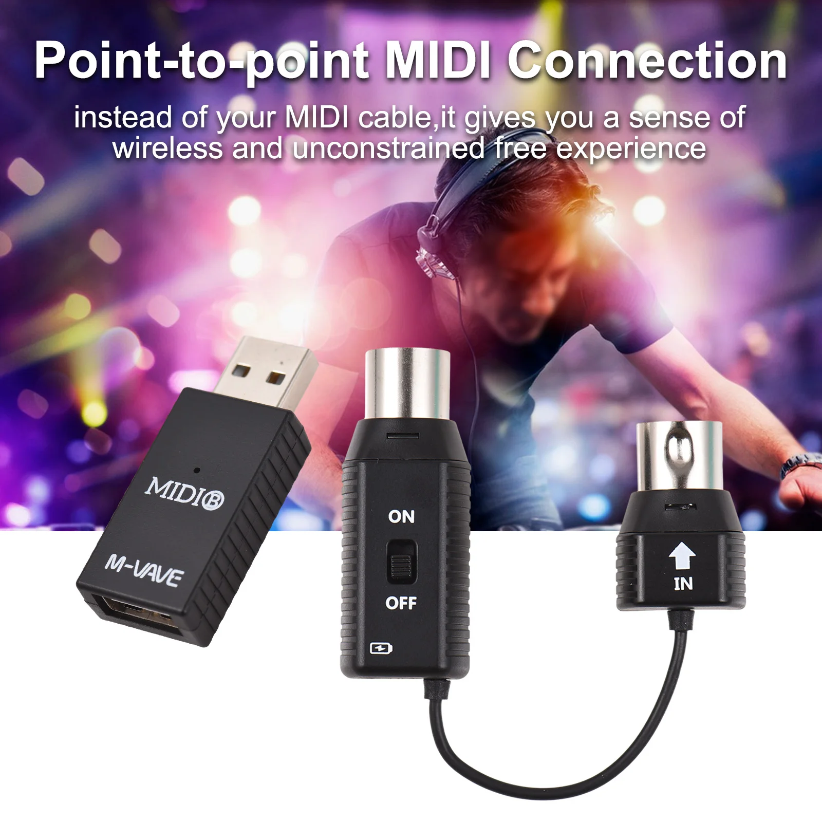 M-VAVE MS1 Mini Wireless Transmission System MIDI System MIDI Wireless Adapter Plug and Play Support for Devices with