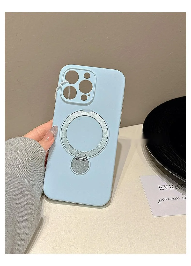 Premium solid color magnetic rotating folding stand suitable for 16 Promax phone case iPhone liquid silicone 15_voghion.com