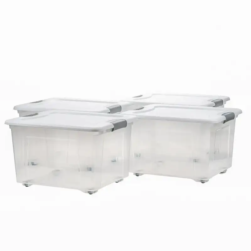 

35L Adult PP Plastic clear Storage Box Containers with Wheels and Lid, Set of 4