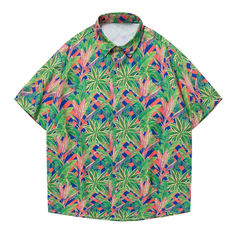Summer Men's Beach Shirt Fashion Loose Versatile Top Seaside Hawaii Retro Short Sleeve Quick Drying Floral Shirt