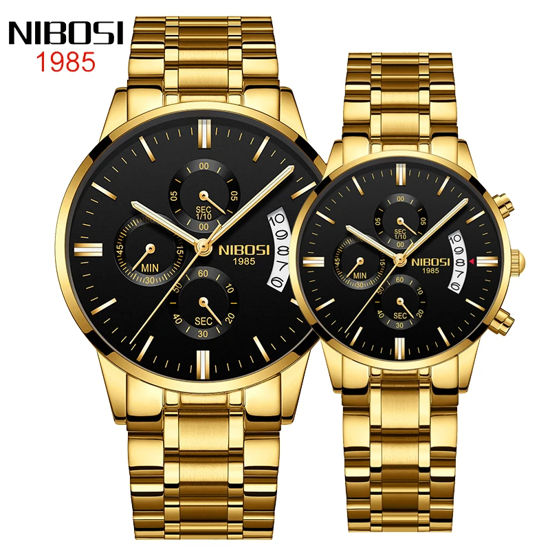 Fashion Couple Watches NIBOSI Chronograph Fashion Couple Watches For Men Women Lovers Luxury Quartz Watch Waterproof Wristwatch Calendar