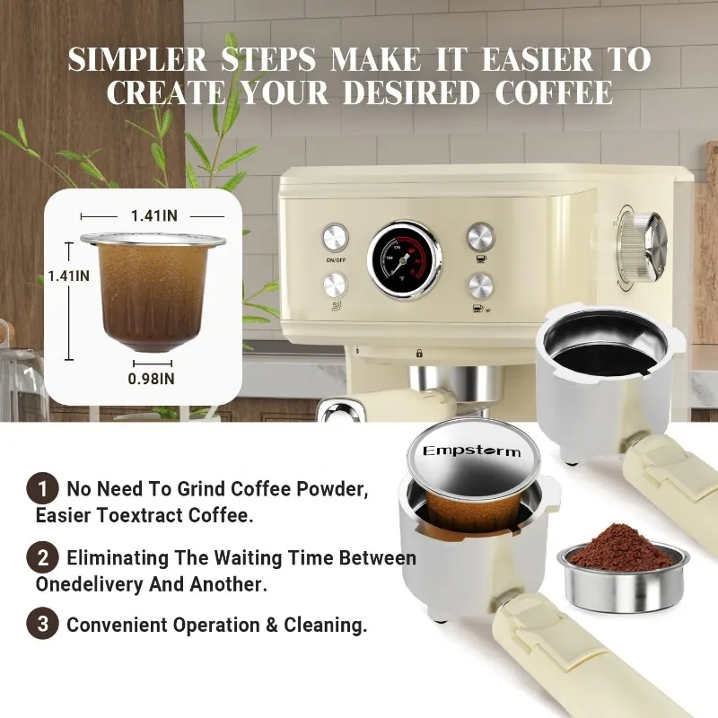 Empstorm Espresso Machine 20 Bar, 2 IN 1 Cappuccino Machine and Milk Frother Steam Wand Compatible for NS Original Capsules 3