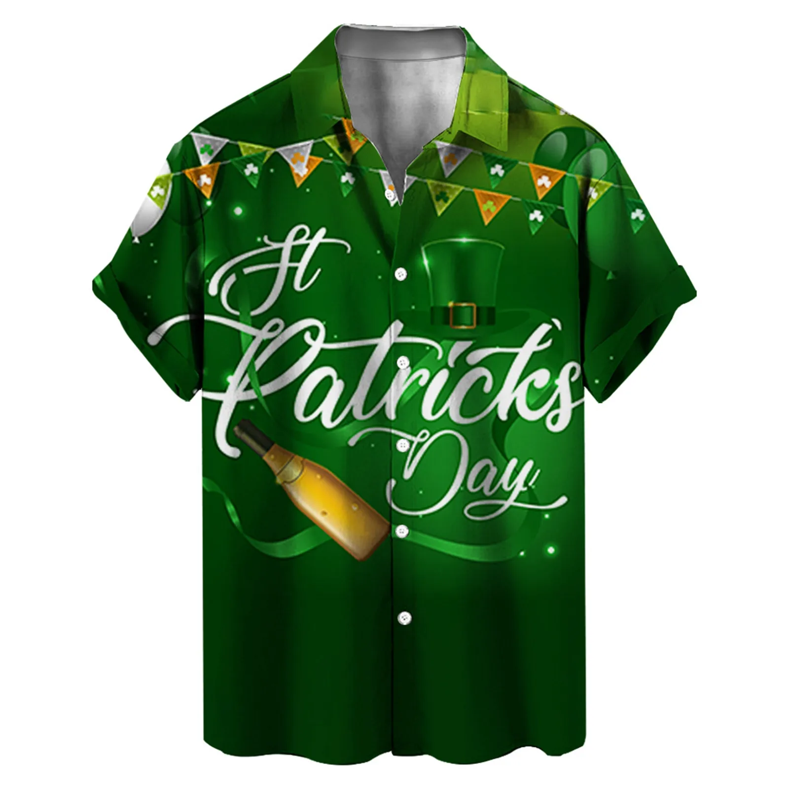 

Men's shirt Hombre shirts St-Patrick-Day Blouses Irish-National-Day Short-Sleeve Clover Tops Green lapel-neck summer camisas