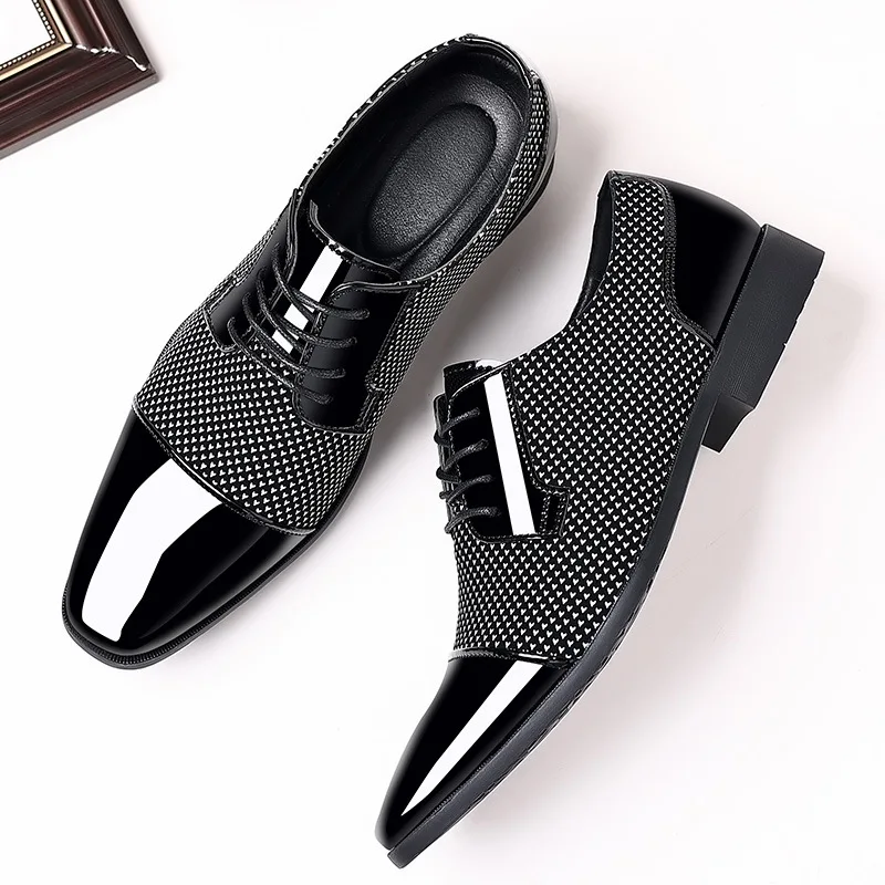 Men Dress Shoes Oxfords Patent Leather Shoes Lace Up Formal Wedding Party leather shoes