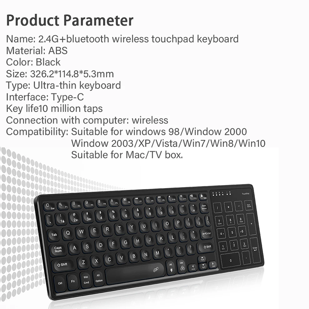 Teclado sem Fio Retroiluminado Bluetooth com Touchpad Ergonômico Apto para Android Windows Desktop Laptop pc tv Box 78 Chaves - Imagem 3