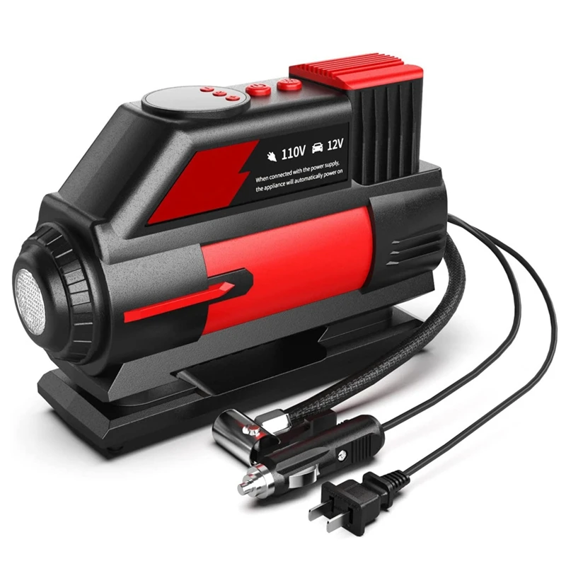 12V DC/110V AC Tire Inflator Fast Inflating Air Pump With Auto Shutoff ...