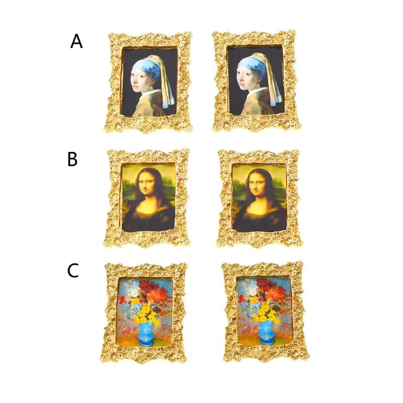 Women Oil Painting Art Portrait Frame Earrings Pins Studs Girls Birthday Party Jewelry Ear Accessories