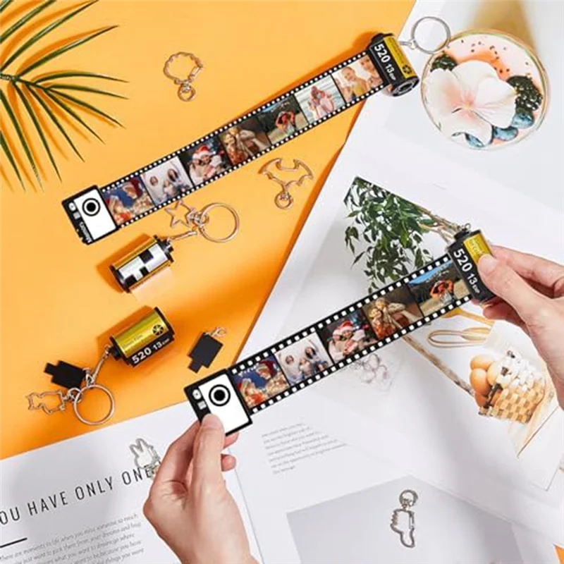 12 PCS 승화 카메라 필름 롤 키 체인 교체 열쇠 고리 사진 키 체인 생일 DIY 공예품
