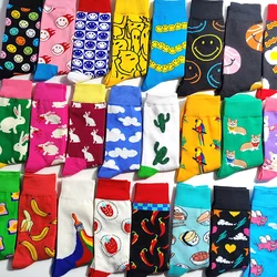 NEW 48 Style Funny Cartoon Women Smile Socks Combed Cotton Rabbit Fruit Food Tube Sports Socks Happy Kawaii Socks