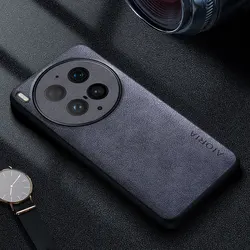 Premium Luxury PU Leather Phone Case - Retro Business Style Solid Color Cover for Vivo X300 Pro (GRAY)