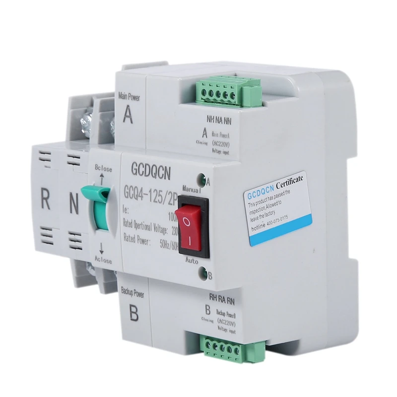 N15R-3X Dual-Power Automatic Transfer Switch 2P 100A Household 35Mm Rail Installation