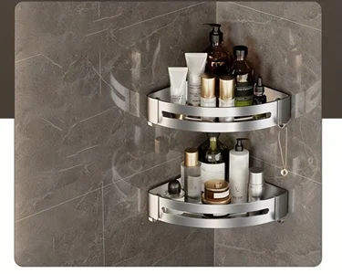 White Wall-Mounted Bathroom Storage Rack - Triangular Square Organizer