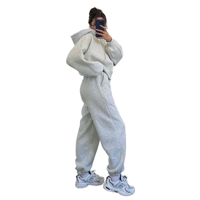 New Autumn and Winter Women's Solid Color Hooded Cardigan Hoodie Coat Jacket Fashion Casual Sweatpants Suit Women's Two-piece