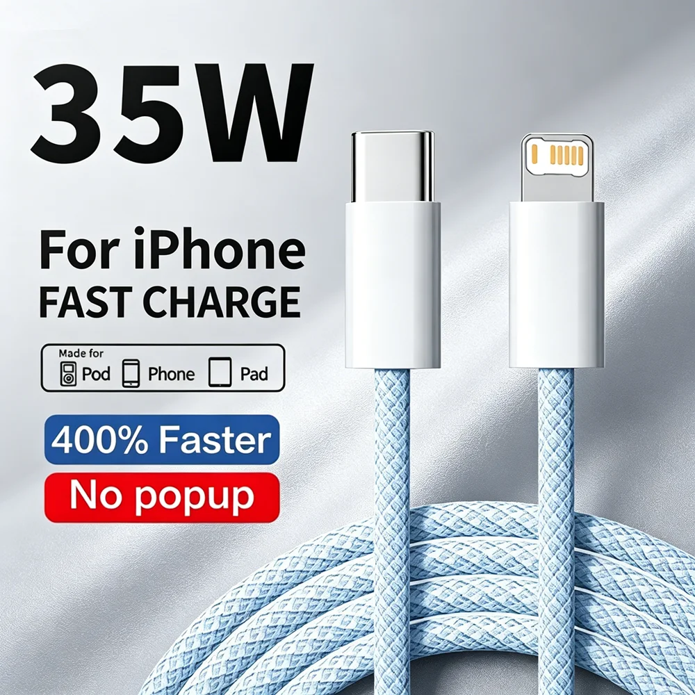 PD 35W Fast Charging Weaving Cable For iPhone 11 12 13 mini 14 Pro Max X XR XS Max 7 8 Plus Quick Charge USB-C Data Cable 1m 2m