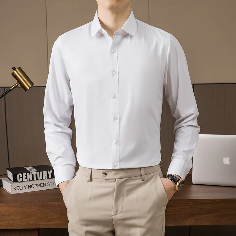 BROWON Brand Office Work Shirts for Men Spring Autumn Long Sleeve Regular Fit Mens Shirts Business Casual Solid Clothes Men