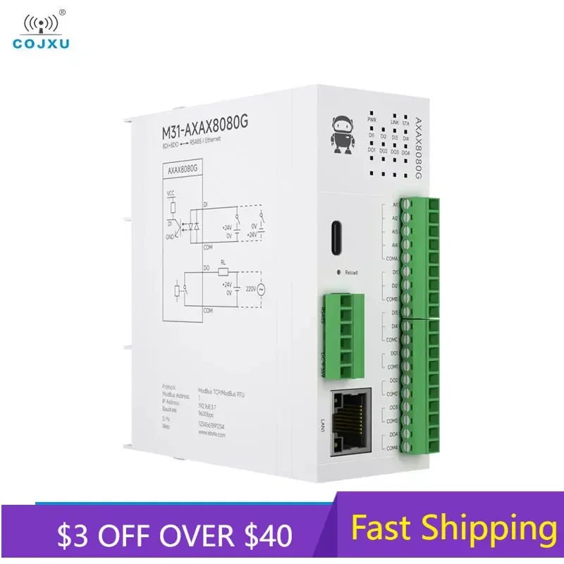 8DI+8DO Distributed Remote IO Module COJXU M31-AXAX8080G Host Module Analog Switch Acquisition Free Splicing Modbus TCP/RTU