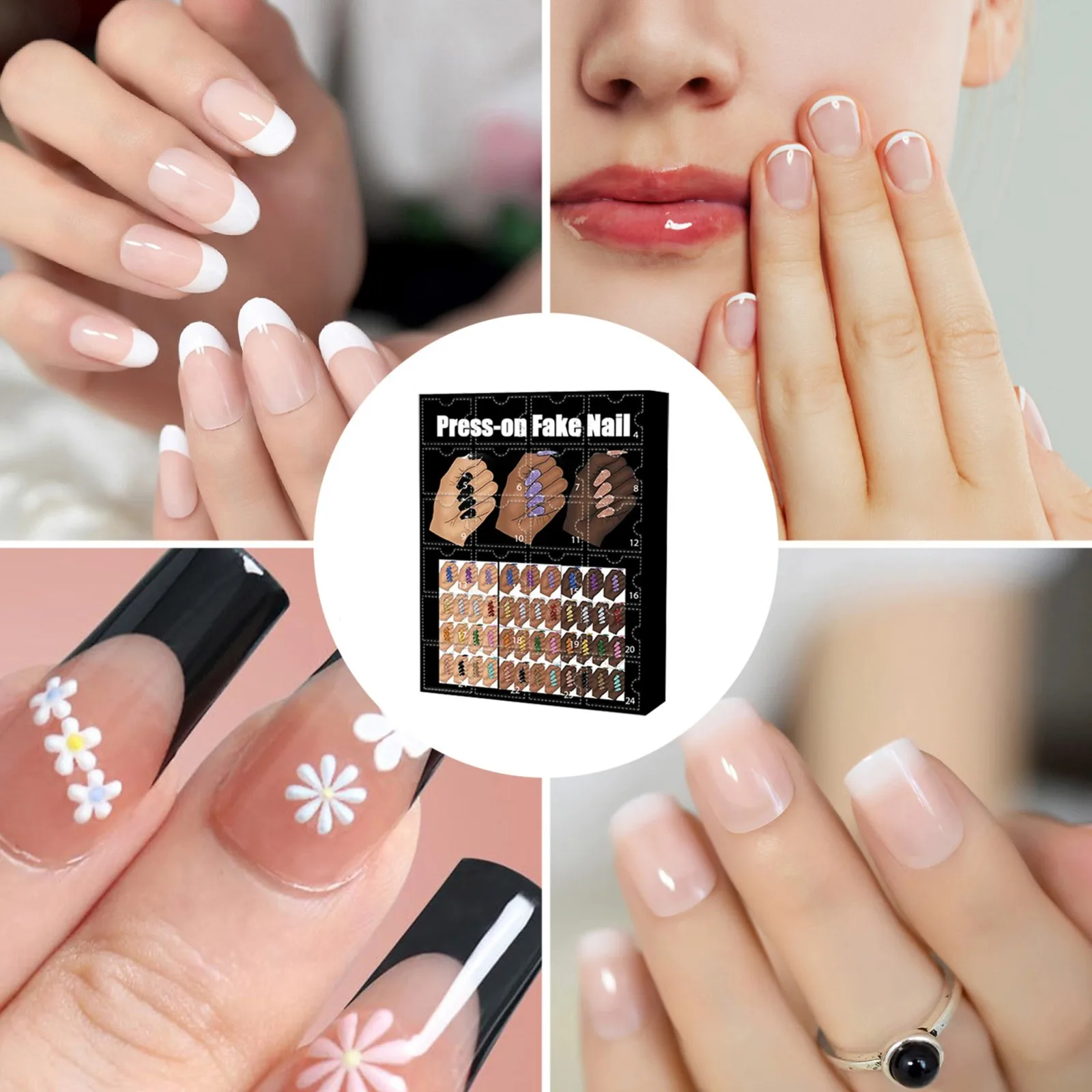 Christmas Holiday Advent Calendar Advent Calendar Collectible Press-On Fake Nail 12 Pairs Are In It 20ml