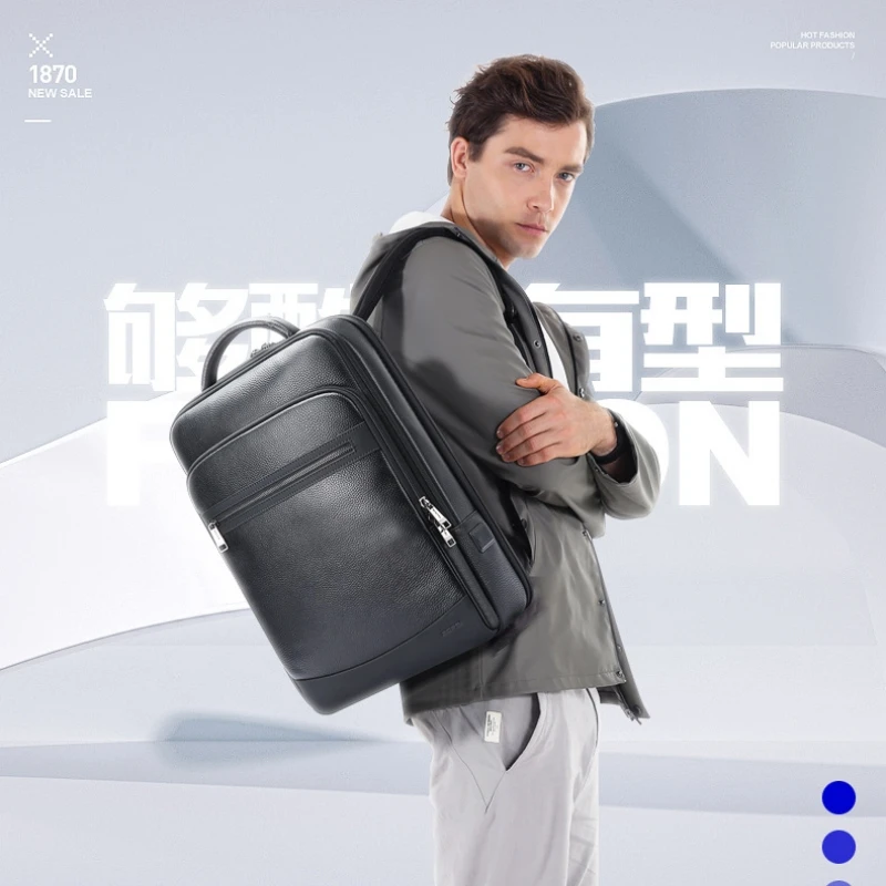 BOPAI 2023 Natural Cowskin 100% Genuine Leather Men's Backpack Fashion Tourist Large Capacity School Bag Leather Laptop Backpack 2