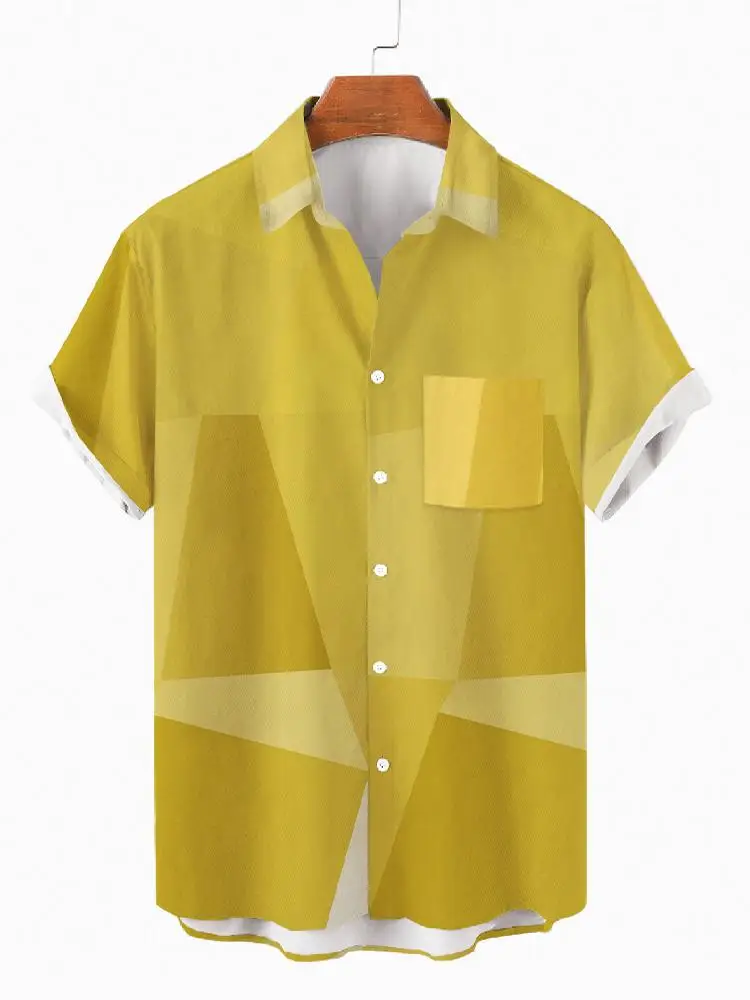 Summer new 3D digital printing fashionable simple color matching men's casual short-sleeved shirt 4