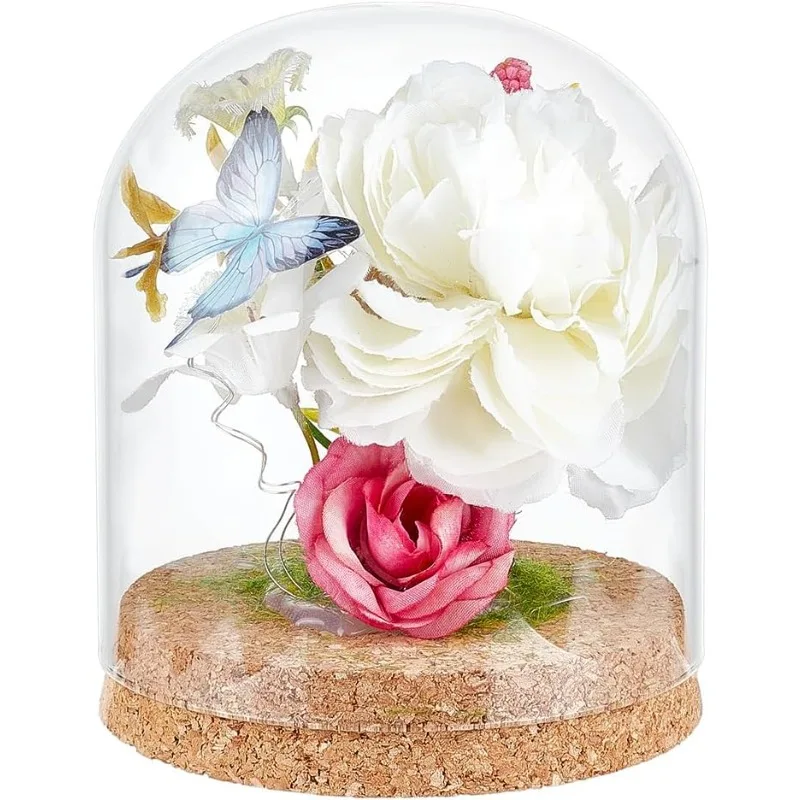 1pcs 5x4 Inch Glass Dome Cloche Cork Base Glass Dome Decorative Jars Bell Jars Flower Valentine's Day Decoration