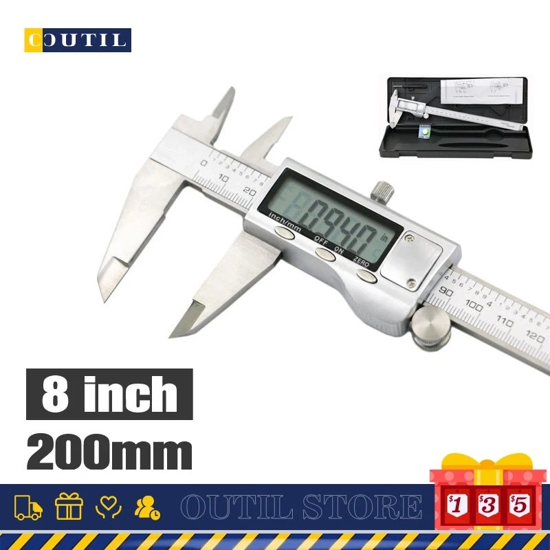 

8" 200mm Digital Caliper Metal Ruler Gauge Stainless Steel Electronic Vernier Calipers Micrometer Depth Measuring Tool