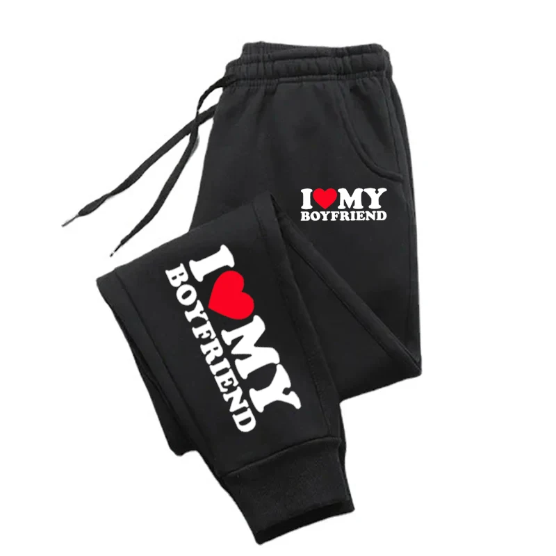 Autumn Woman Man Couple Sweatpants I Love My Boyfriend Print Tracksuit Loose Casual Warm Pants Pocket Drawstring Sportswear 2