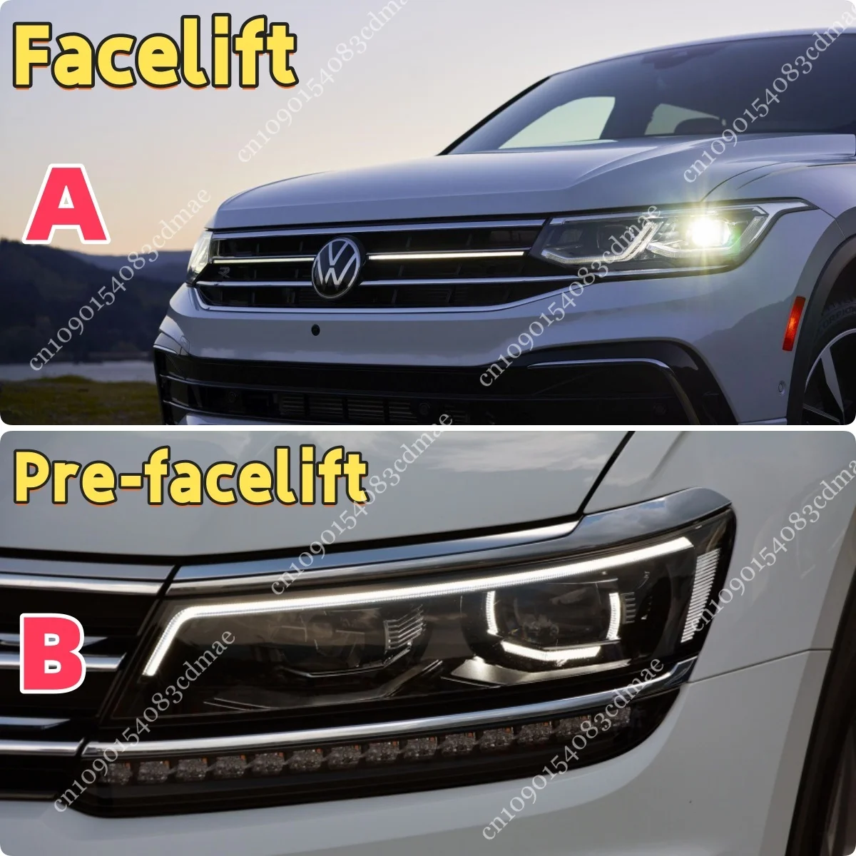 Frontscheinwerfer Augenbrauen Blenden Für VW Tiguan MK2.5 (2021–2023) | Schwarz/Carbon-Optik | ABS