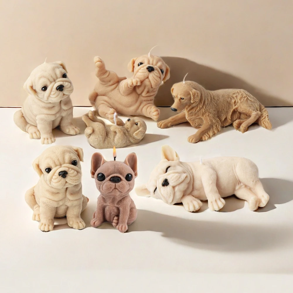 Silicone Candle Mold 3D Dog Shar Pei Puppy Scented Plaster Soap Chocolate Cake Baking Fondant Moulds DIY