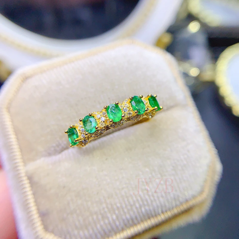 

Fine Jewelry Fine Women's Ring Natural Emerald 925 sterling silver set with fashion gemstone ring