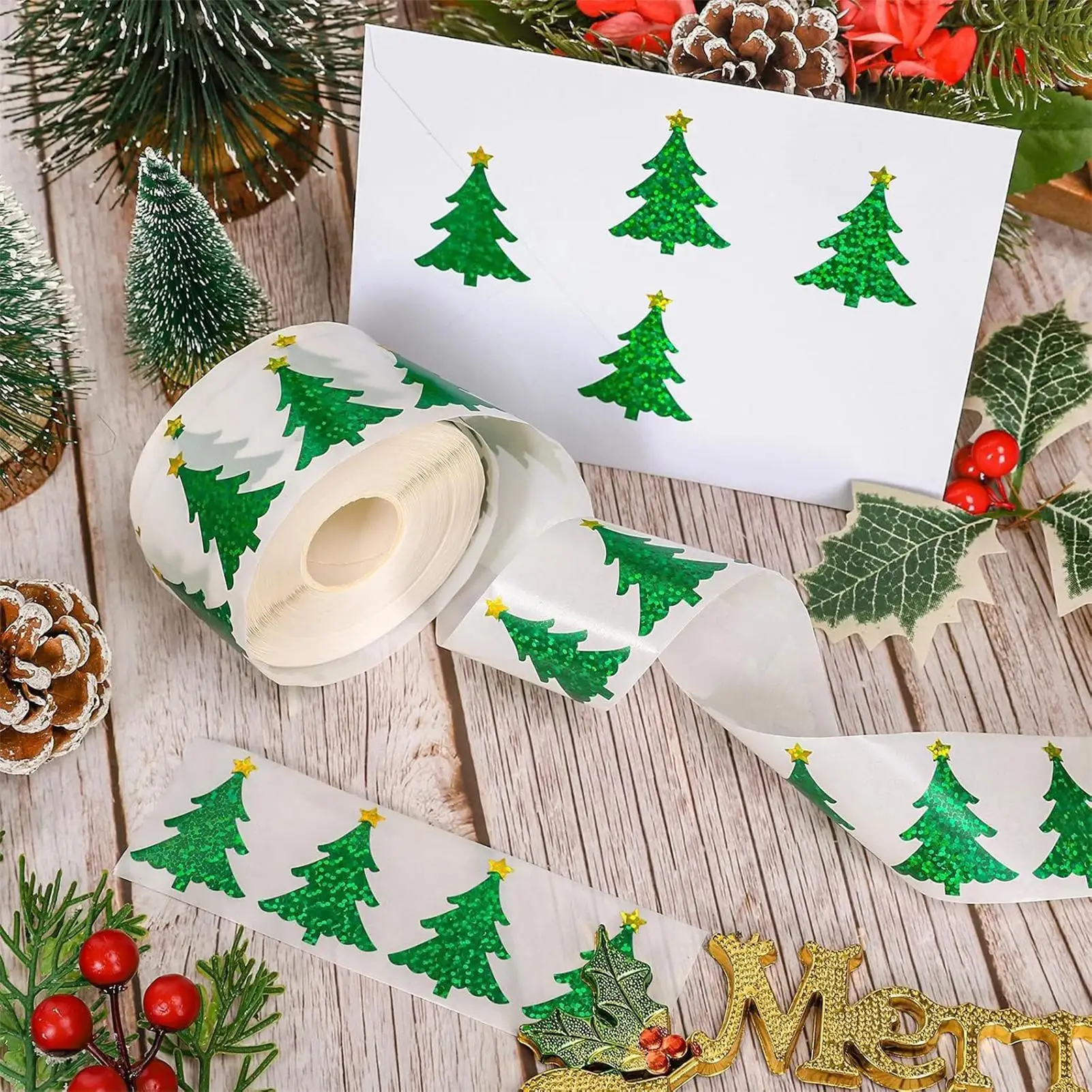 Christmas Stickers 500 Pieces Waterproof Self-Adhesive Decals Christmas Self Adhesive Stickers For Decorations DIY Craft