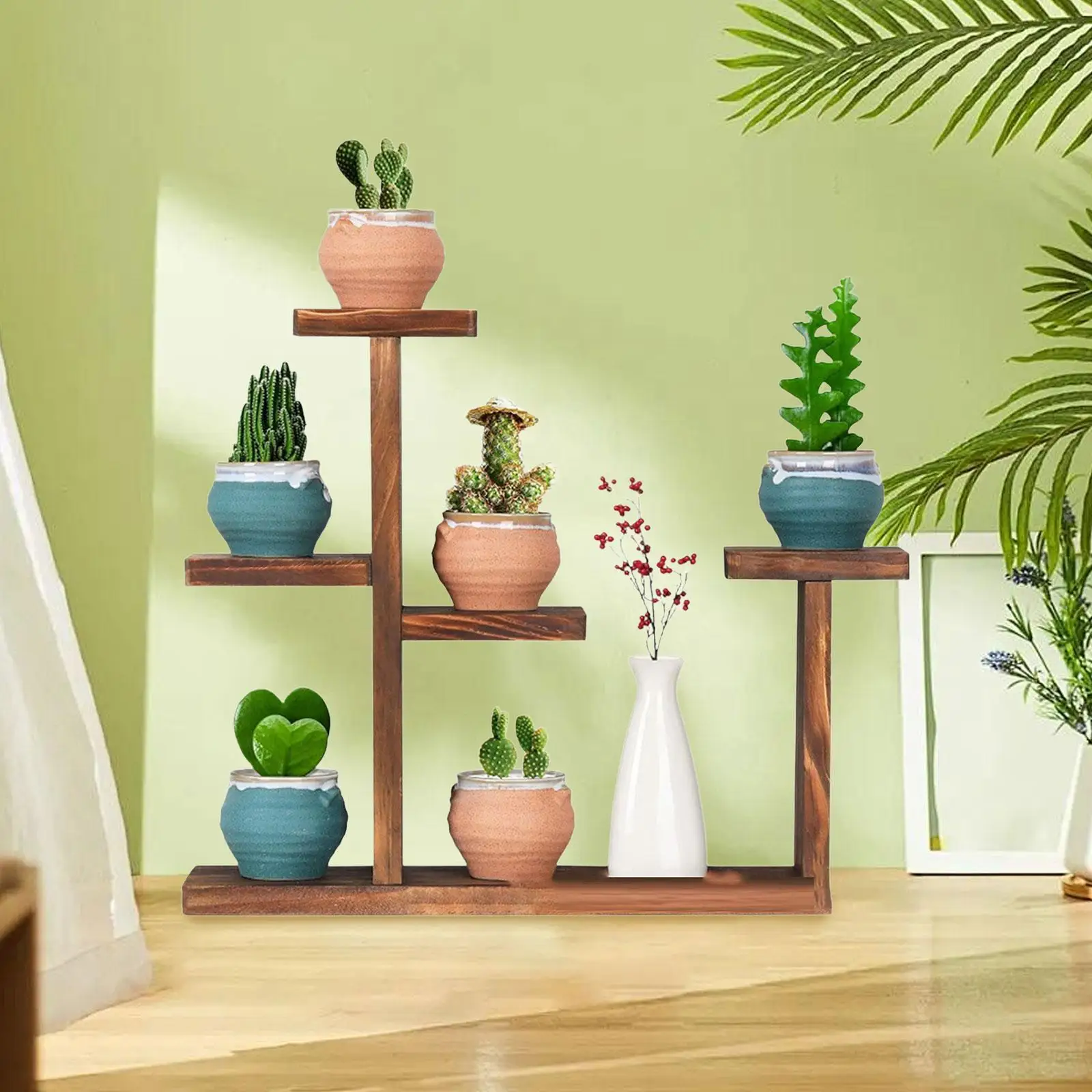 Wooden Plant Stand Floor Multilayer Flower Shelf Creative Versatile Practical Plant Display Rack Flower Pot Stand for Balcony