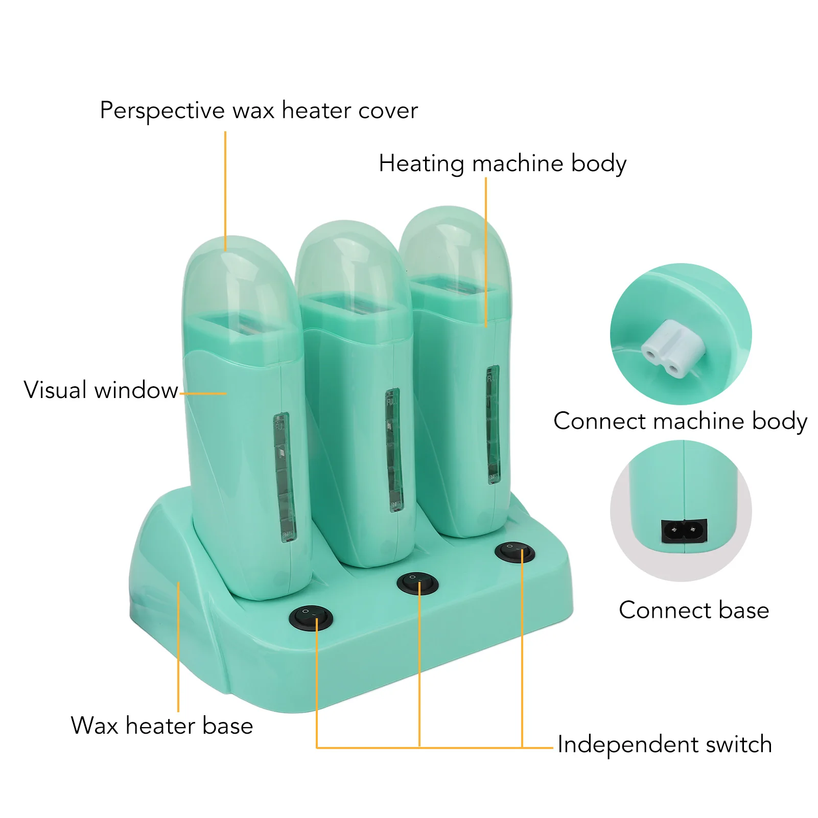 3pcs Roll On Depilatory Wax Warmer Men Women Home Electric Hair Removal Wax Warmer with Base for Armpit Legs m 2