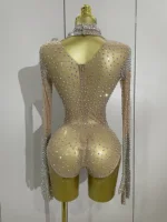 Sparkle Rhinestones Long Sleeve Gloves Stretch Bodysuits 2025 Women Evening Luxury Birthday Party Sexy Nightclub Stage Costumes - Image 3