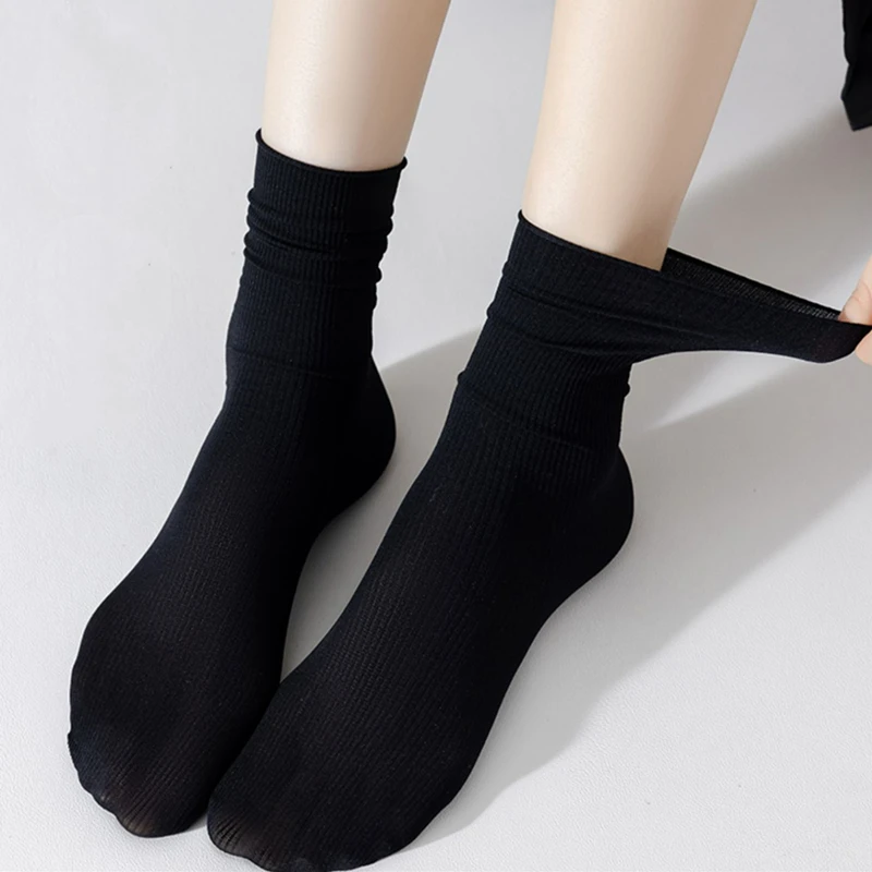 Womens Socks 10 Pairs Thin Ice Silk Women's Long Tube Socks Summer Cool Mid Calf Socks Black and White Ice Pile Pile Ladies'
