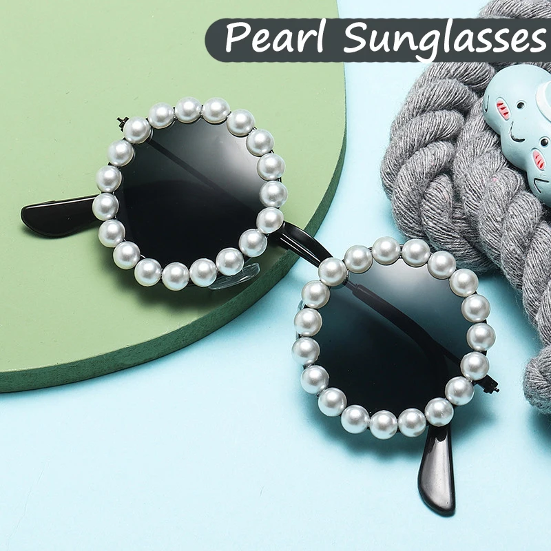 

New Fashion Sunglasses Girls Round Pearl Frame Goggle Lens Sun Glasses Outdoor Sun Eyeglasses for Boys Girls Children Eyewear