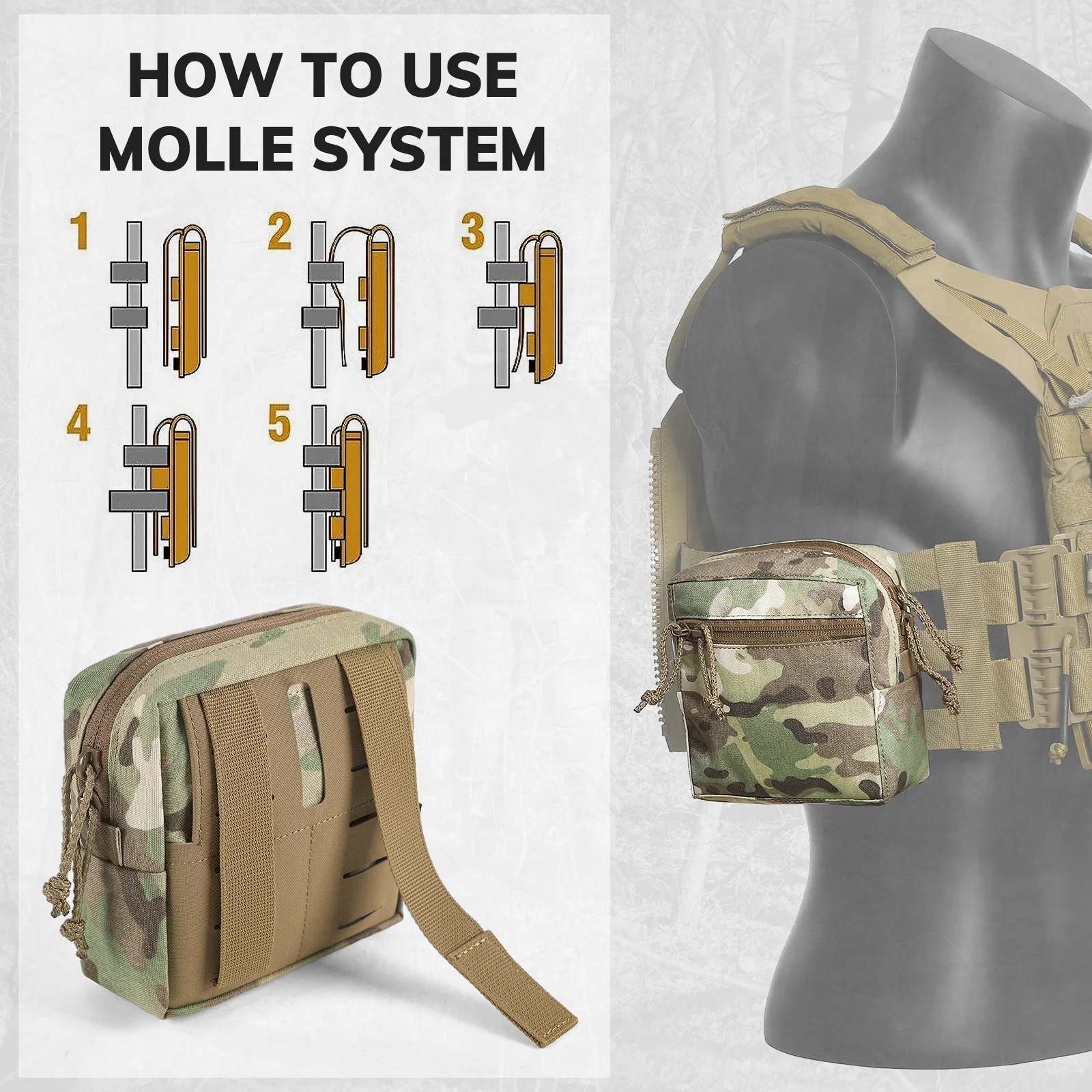 GP-Tasche Für Taktische Ausrüstung – Aus 500D Cordura, MOLLE-kompatibel, Mit Haupt- & Fronttasche