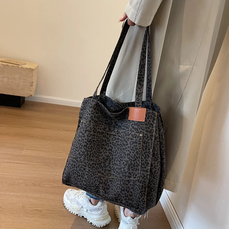 נמר דפוס tote תיק בד משובח בד תיק אופנה קיבולת גדולה תיק עבור בית הספר עבודה קניות