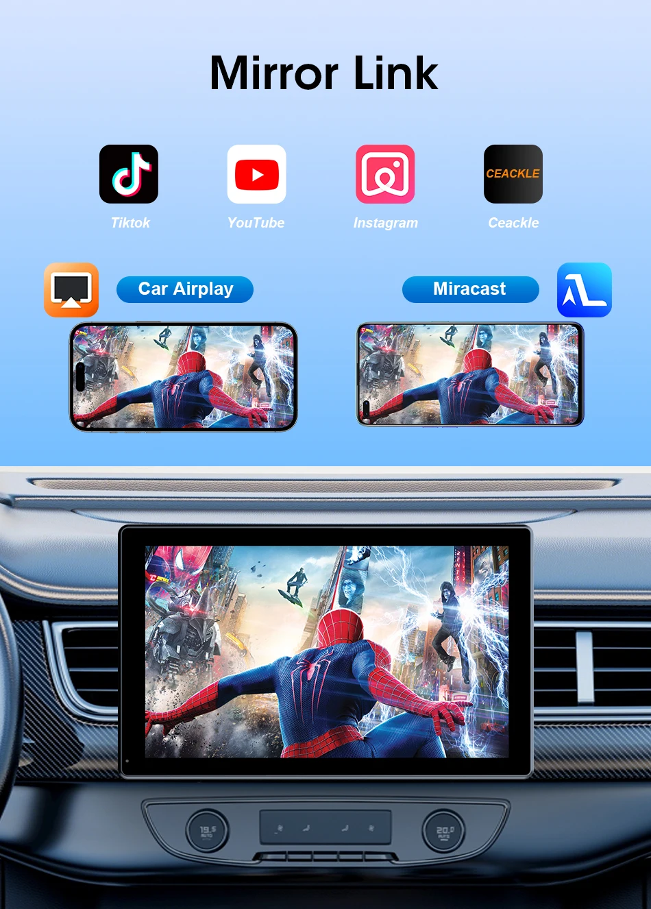 7/8/9 بوصة دعم التوجيه والصورة راديو مرآة السيارة اللاسلكي Carplay أندرويد السيارات الوسائط المتعددة مشغل فيديو شاشة عالمية