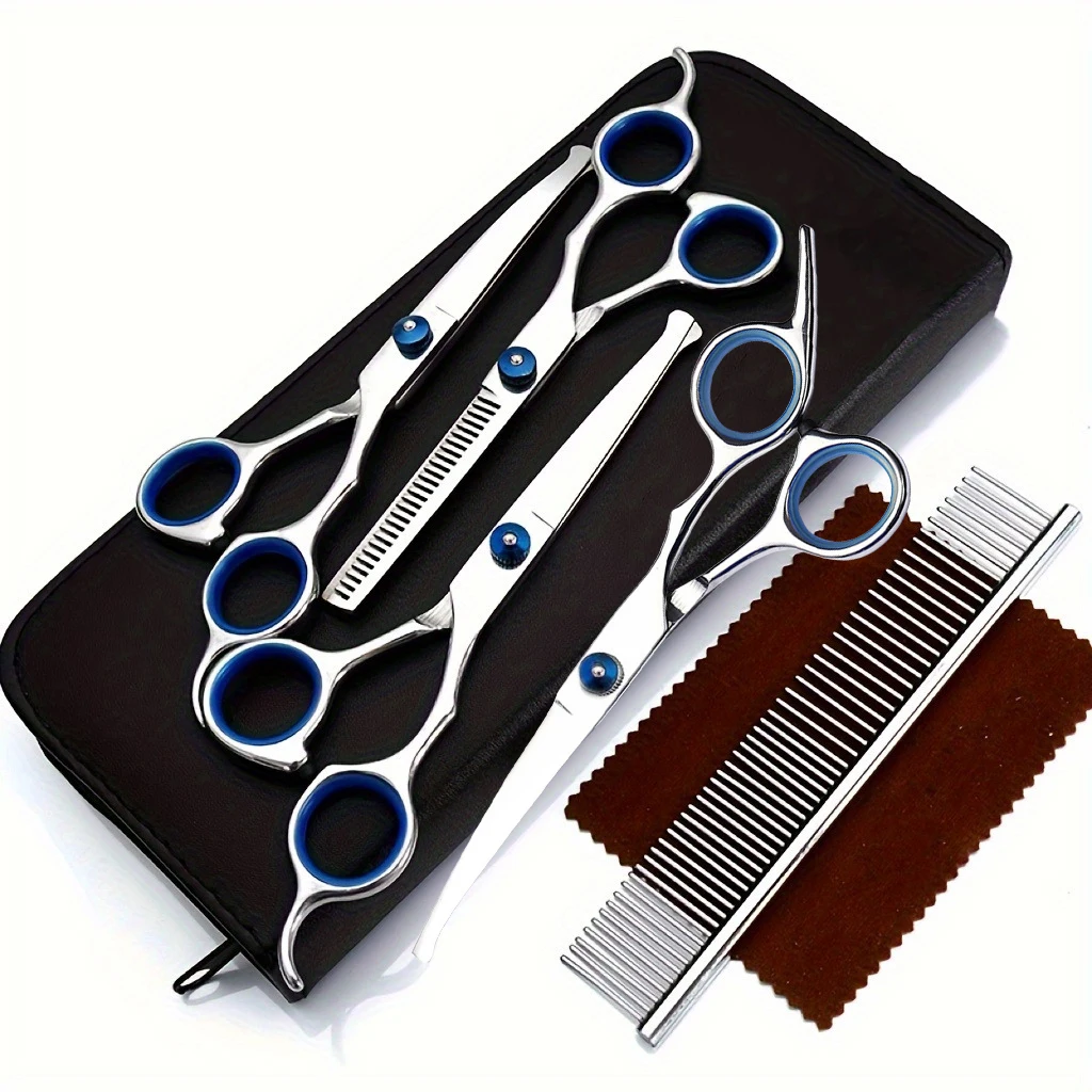 Professional Trimming Dog Beauty Scissors Set 5-in-1 Scissors Safety Roundhead Cutting Dog Hair Bending Sparse Scissor