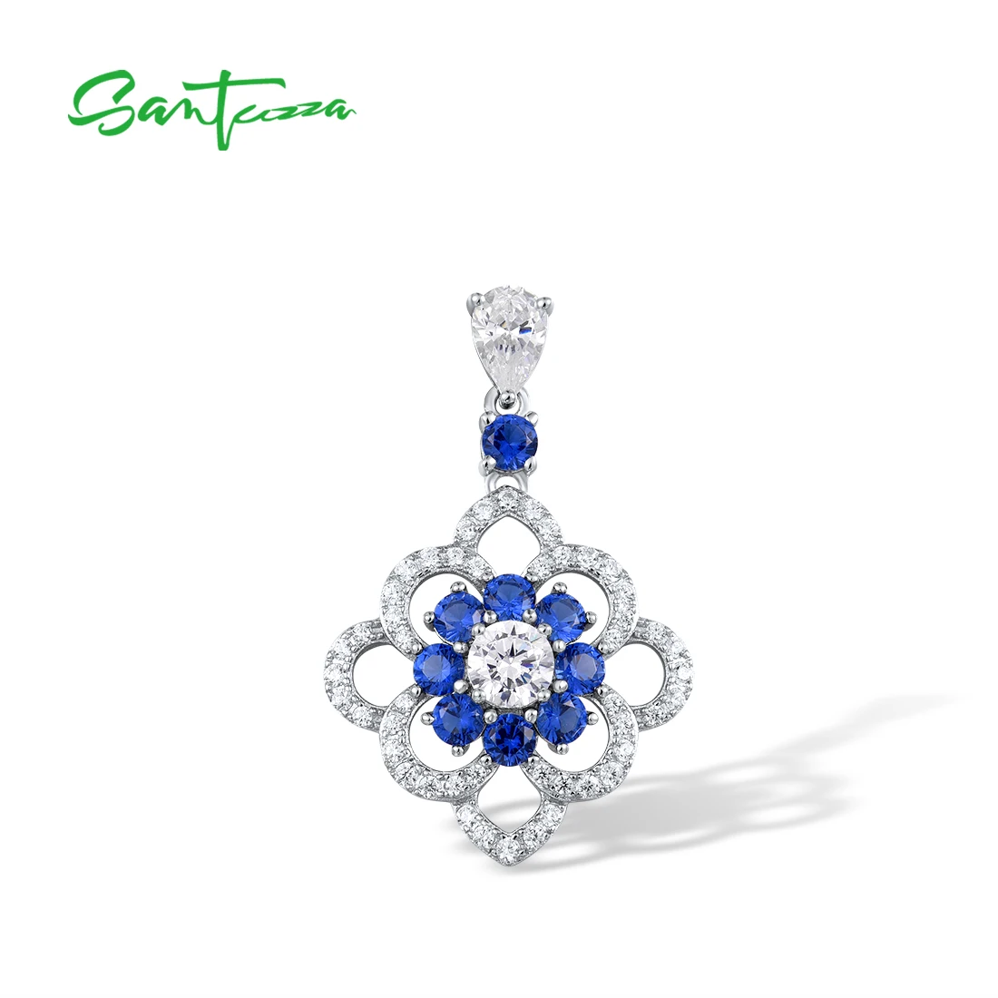 

Женский серебряный кулон SANTUZZA, из серебра 925 пробы с сияющим белым кубическим цирконием и цветком, классические ювелирные украшения
