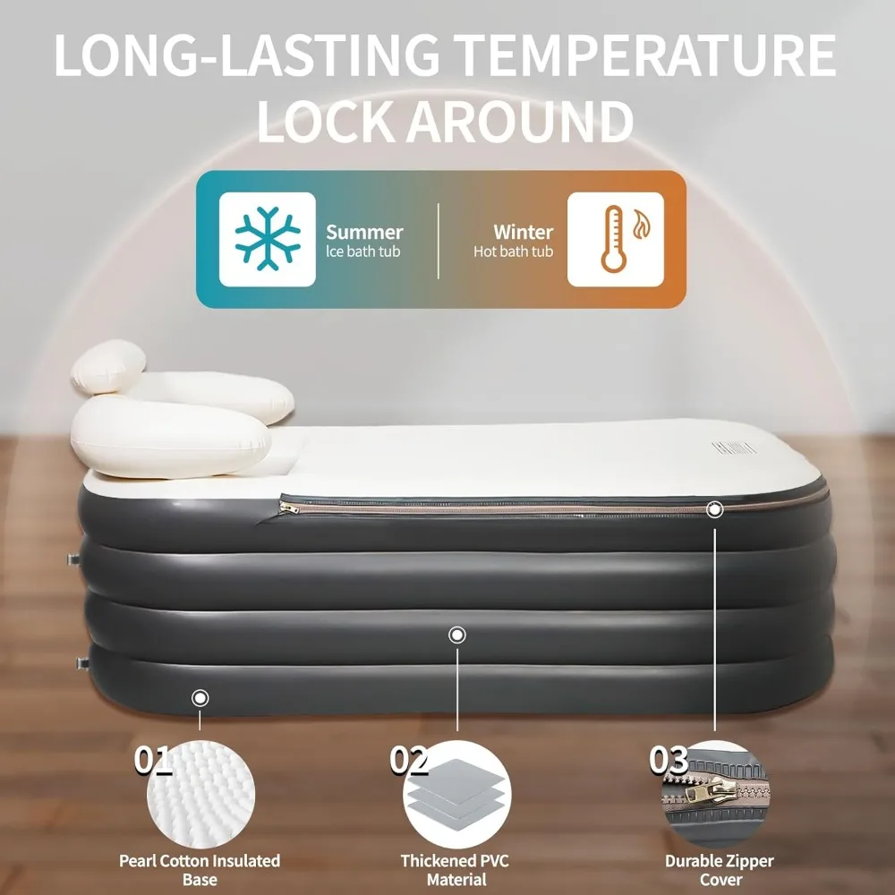 Inflatable Bathtub, Portable Bathtub Adult with Electric Air Pump, Freestanding Foldable Spa Tub with Backrest Cup Holder for In
