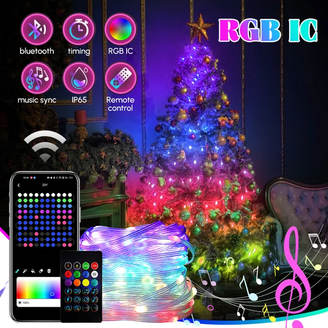 LED RGBIC Christmas Light Outdoor for Xmas Tree Fairy Light Smart APP  Remote Control USB String Lighting IP67 MultiColor Garland