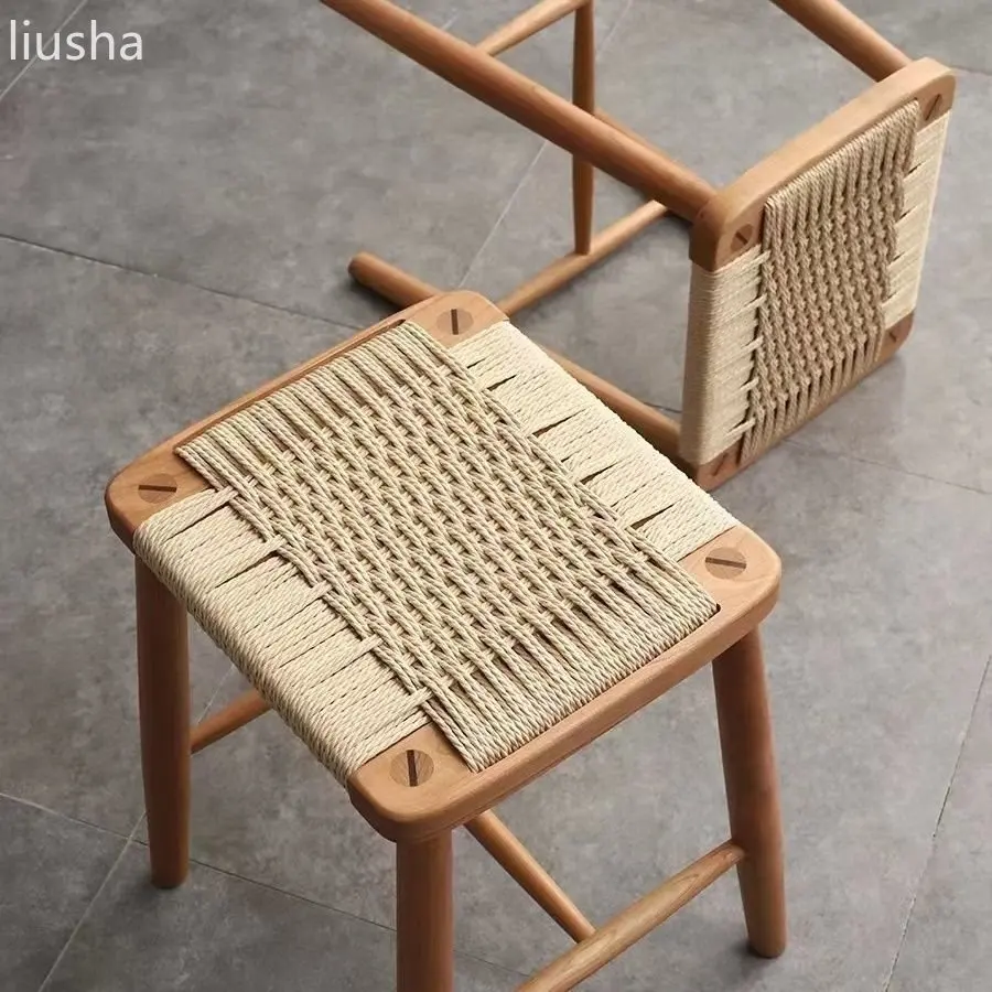 

Dining stoolsolid wood stoolhousehold rope stool, rubber wood log dressing stoolsingle Japanese stool sillas plasticas pouf